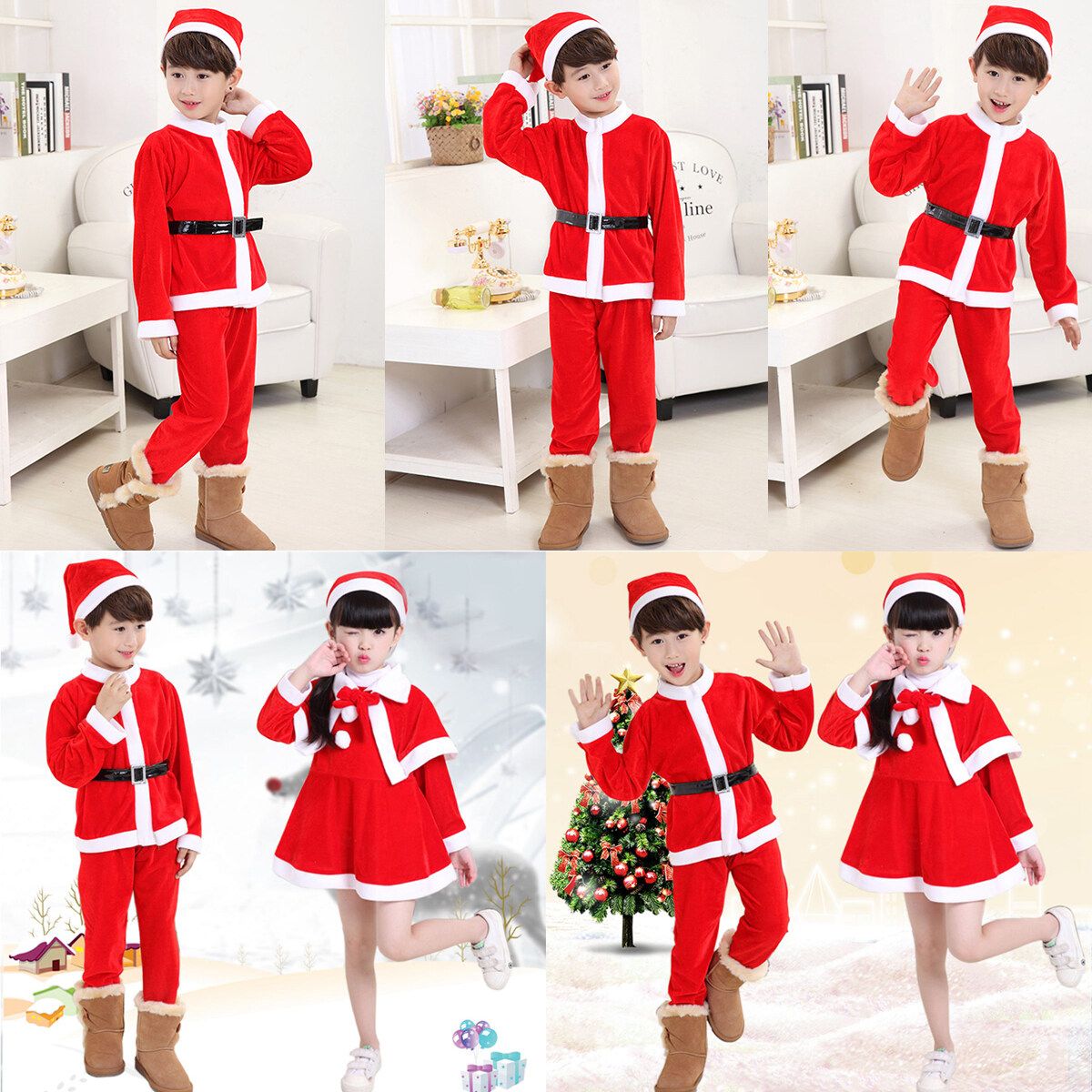 3Pcs Set Boy Christmas Santa Claus Set Costume Hat Outfit Toddler Clothes X‘mas Man-130cm