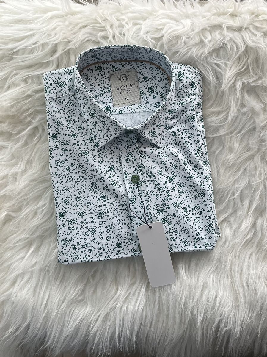 Green Floral Print Short Sleeve Boys Shirt