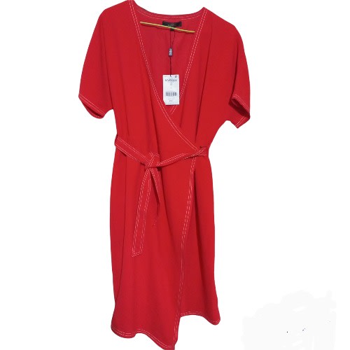 Next Tailoring Red Wrap Belted Dress with White Stitching