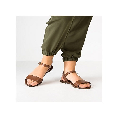 Ladies Double Strap Leather Sandals - Brown