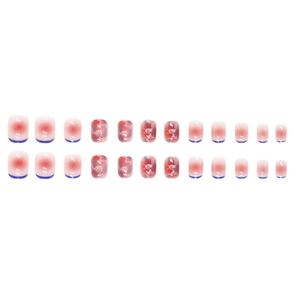 24PCS Short Press on Nail Cute Flowers Design Sweet Style