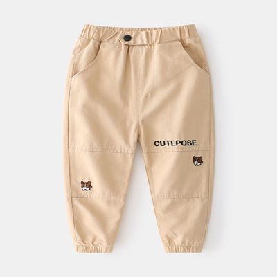 100% Cotton Kids Boys Casual Cargo Pants-Khaki