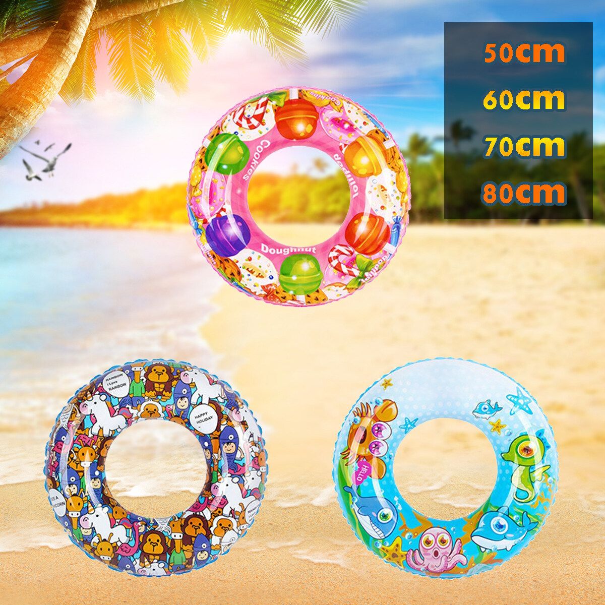 50/60/70/80cm Inflatable Ring Beach Lake Floats Kids Children Swimming Pool Toy Animal 50CM