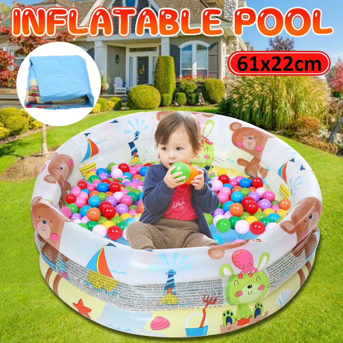 3 Ring Baby Kids PVC Inflatable Swimming Pool Bathtub Ball Pit Pool Pool Indoor Outdoor Summer Water Play Fun Pool Premium Toys 61x22cm