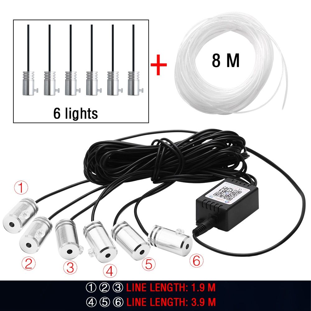 Car Interior Neon RGB Led Strip Lights Bluetooth App Control Decorative Lights Ambient Atmosphere Dashboard Lamp 12V 6 In 1