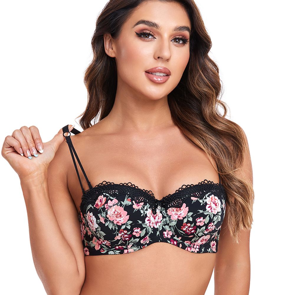 Half Cup Floral Printed Underwired Bra For Women