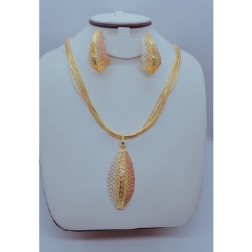 Three Tone Earring + Pendant And Multi-cord Necklace Jewelry Set