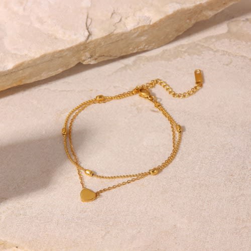 Love Pendant Layered Anklet- Gold Plated