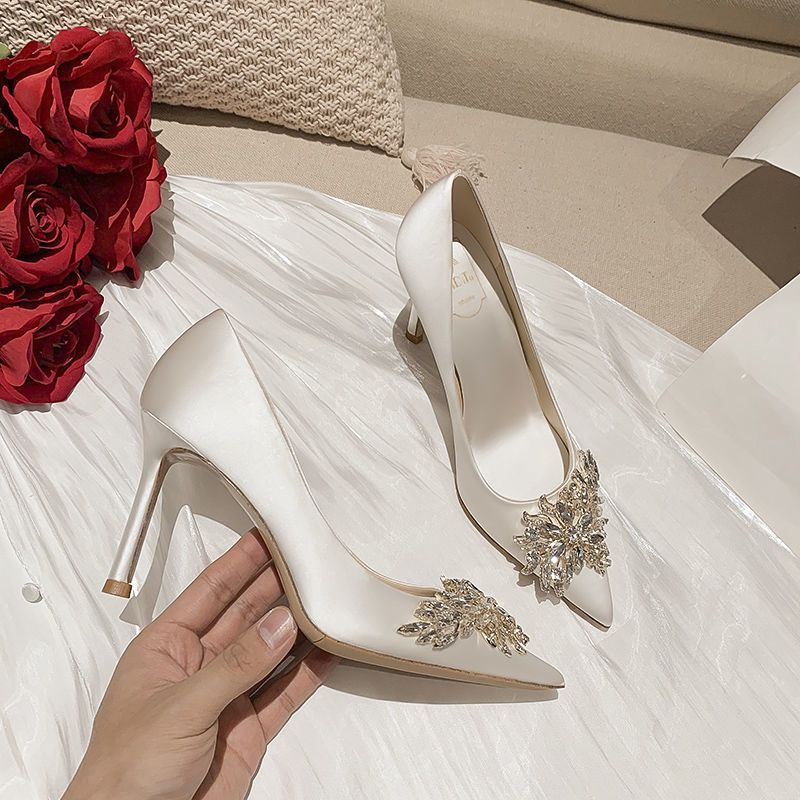 (White)Red Heels Wedding Shoes Bride 2022 New Women Luxury Sandals Stiletto Pointed Design Lad JIN