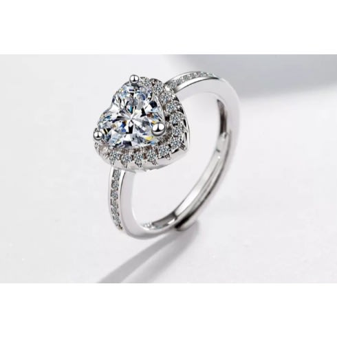 Women Heart Shape Stone Adjustable Engagement Rings With Case