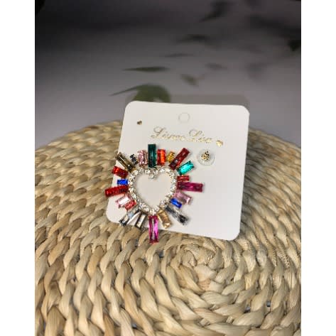 Heart Rhinestone Alloy Earring - Rainbow