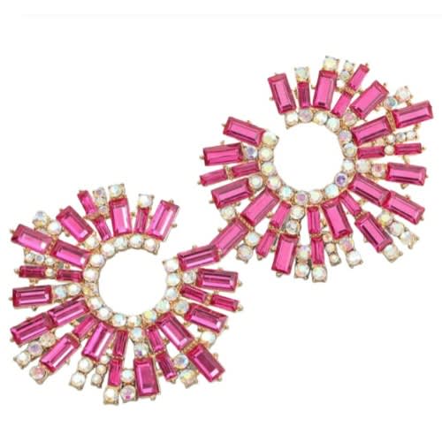 Drop Circular Geo Pattern Earrings - Pink