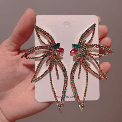 Flower Shape Rhinestone Lady Earrings - Rainbow