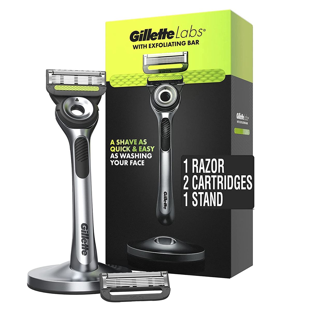 Mens Razor With Exfoliating Bar By GilletteLabs, Shaving Kit For Men, Includes 1 Handle, 2 Razor Blade Refills, 1 Premium Magnetic Stand
