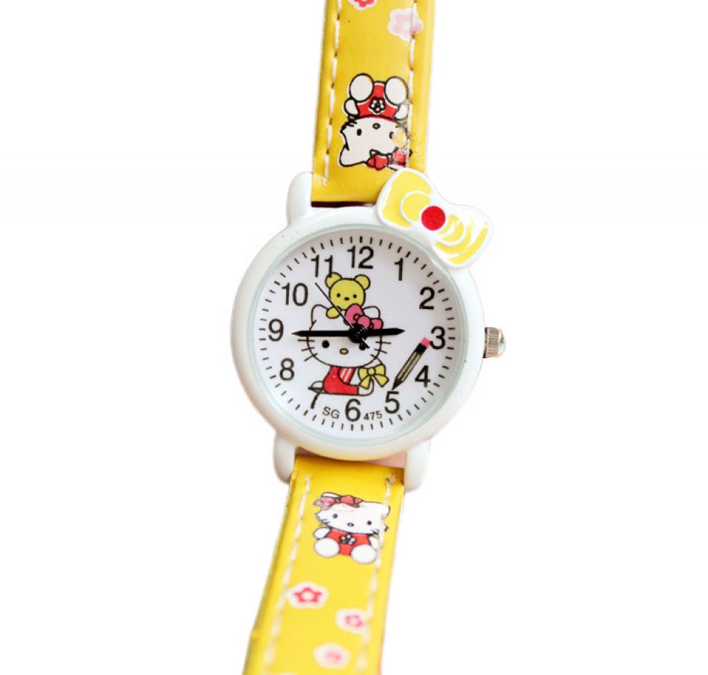 Child Learning Time Quartz Watch,Cartoon 3D Strap,Read time Study Time Todder Watch,Kindergarten Learn Time Watches Yellow