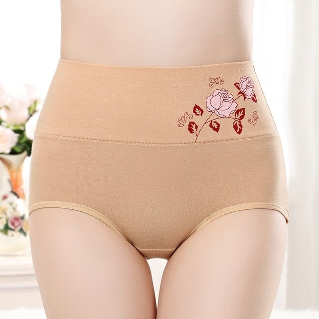 3pcs Women's Cotton Panties High Waist Briefs Embroidery Lingerie Fashionable