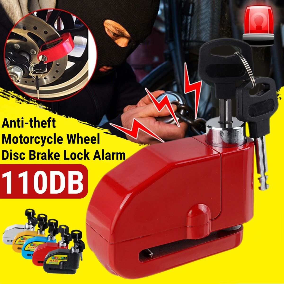 Motorrad Disc Bremssperre Roller Fahrrad Diebstahlsicherung Alarmanlage 110DB Red