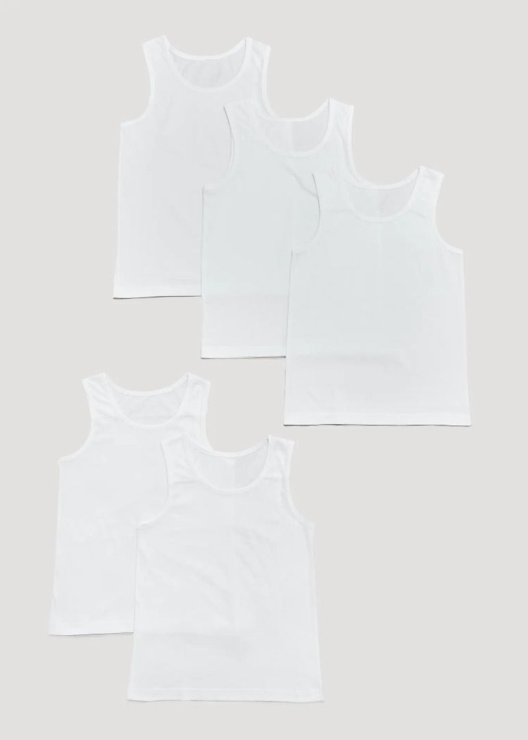 Boys 5 Pack White Vest Tops