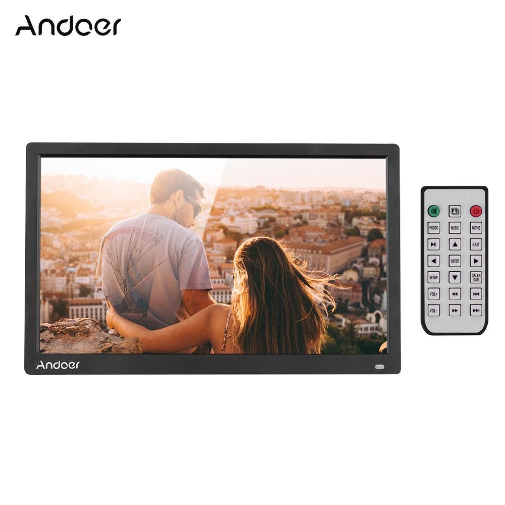 Andoer 17.3 Inch Desktop Digital Photo Picture Frame Album 1600*900 Resolution 16:9 TN LED Display Screen Support Calendar Clock Time Setting MP3 Music Movie with IR Remote Control Stand Bracket Support SD Card As Gift Presen
