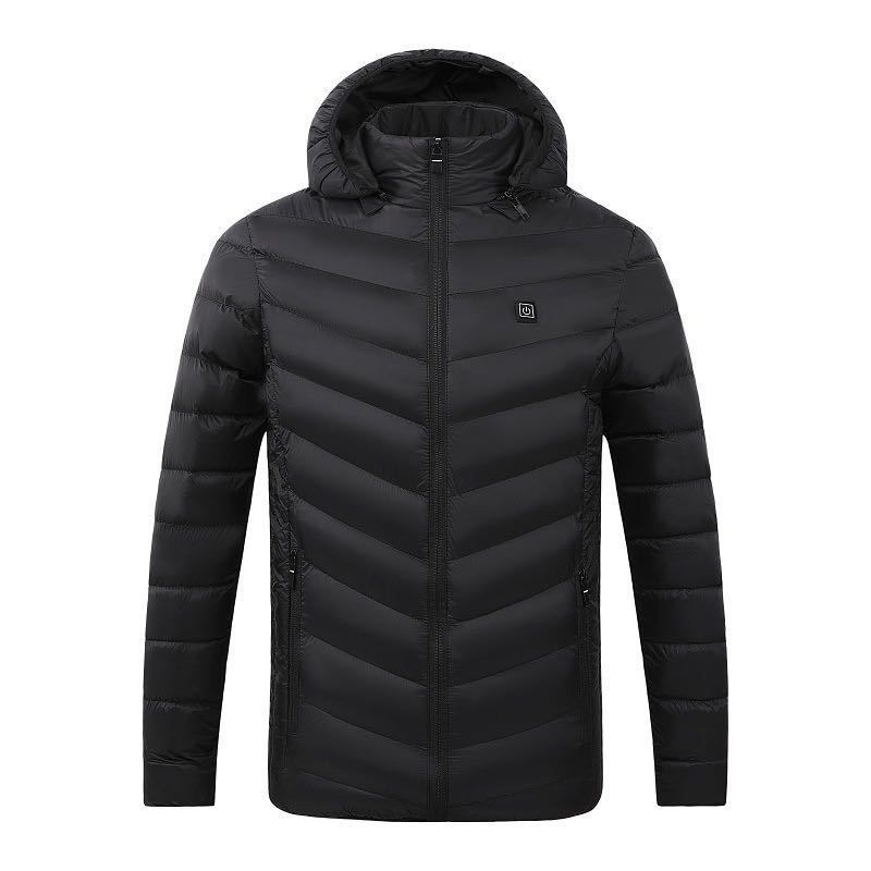 4 Areas Intelligent Heated Jacket Men Women USB Electric Heating Jackets Winter Heatable Outdoor Body Warmer Thermal Jacket Coat-Black
