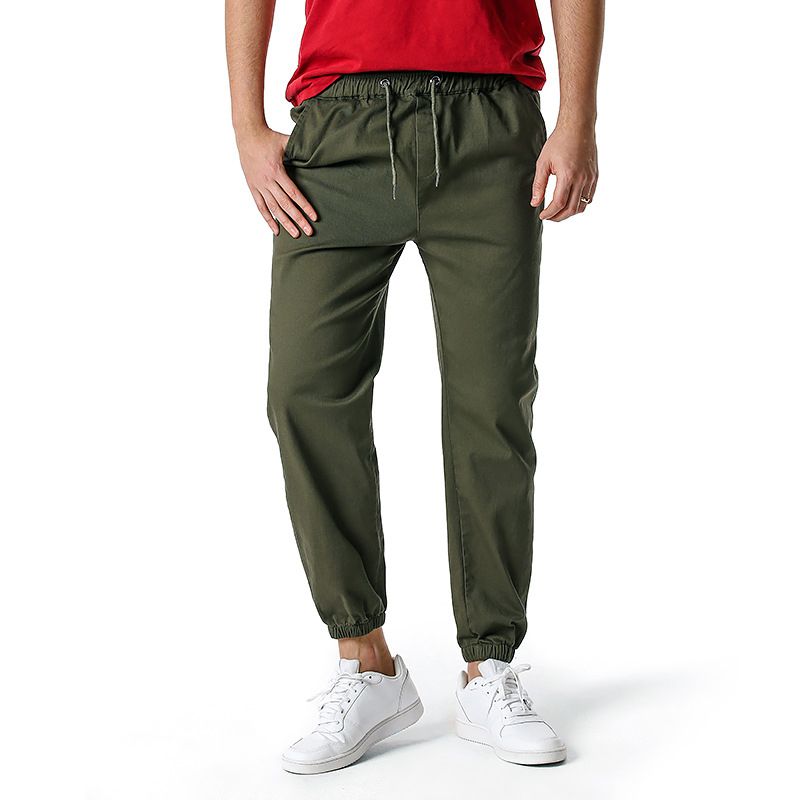 (army Green)2022 New Men Trousers Sport Casual Solid Color Waist Rope Joggers Mi