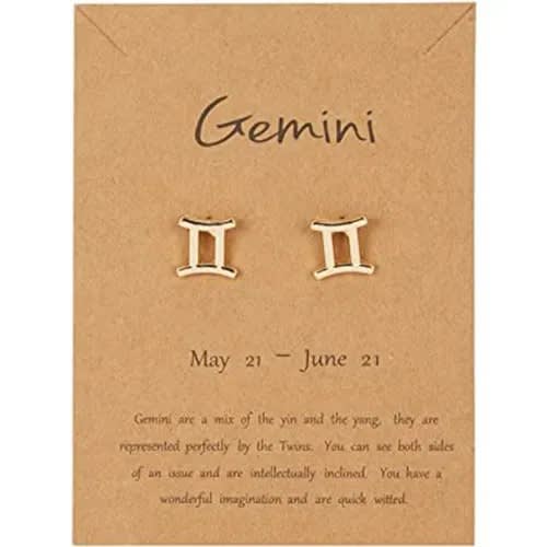 Gold Plated Zodiac Sign Gemini Earrings Stud
