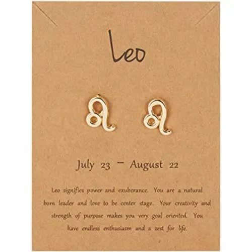 Gold Plated Zodiac Sign Leo Earrings Stud