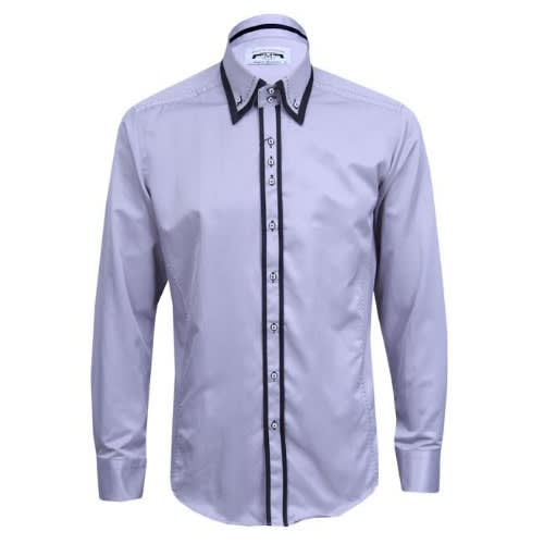 Double Collar Men's Shirt - Ash & Black - Msht-4149