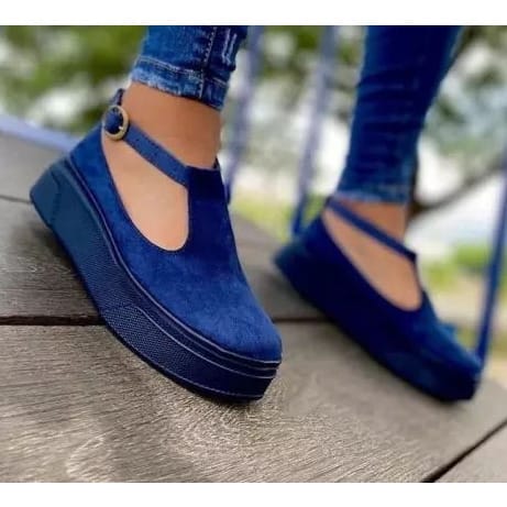 Ladies Suede T-bar Sneakers