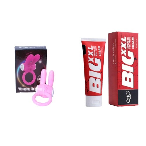 Couple Silicone Vibrating Penis Enhancer Sex Toys + Big XXL Penis Enlargement Cream - 60ml