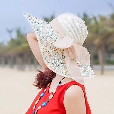 Ladies Wide Brim Hat Floppy Straw Hat For Church Or Beach - Cream