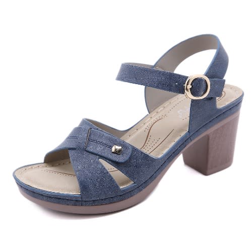 Side Botton Fully Padded Sandals-Blue