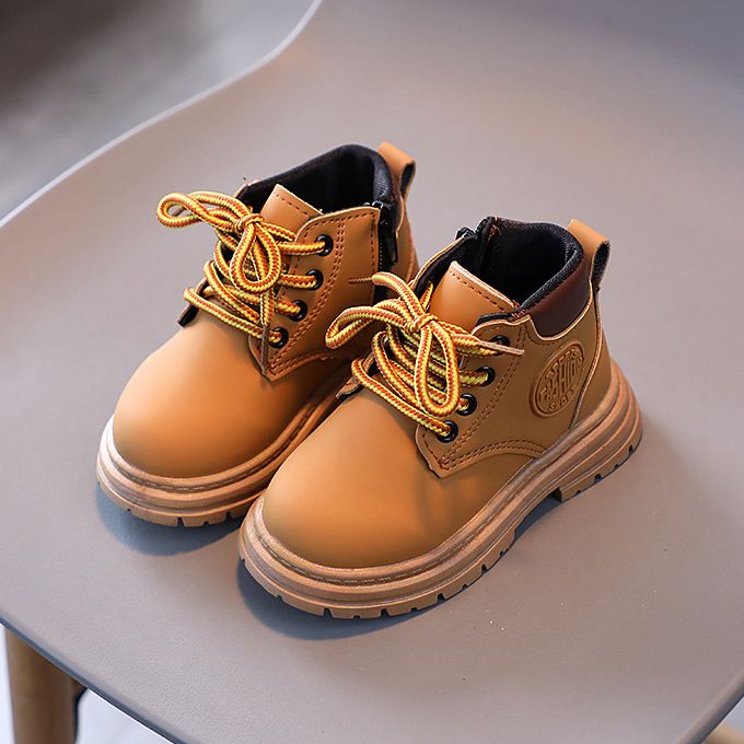 Kids Leather Martin Boots Girls Boys Sneaker Shoes - Brown