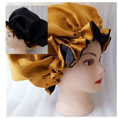 Women's Satin Reversible Double-sided Hair Bonnet - Black- Gold