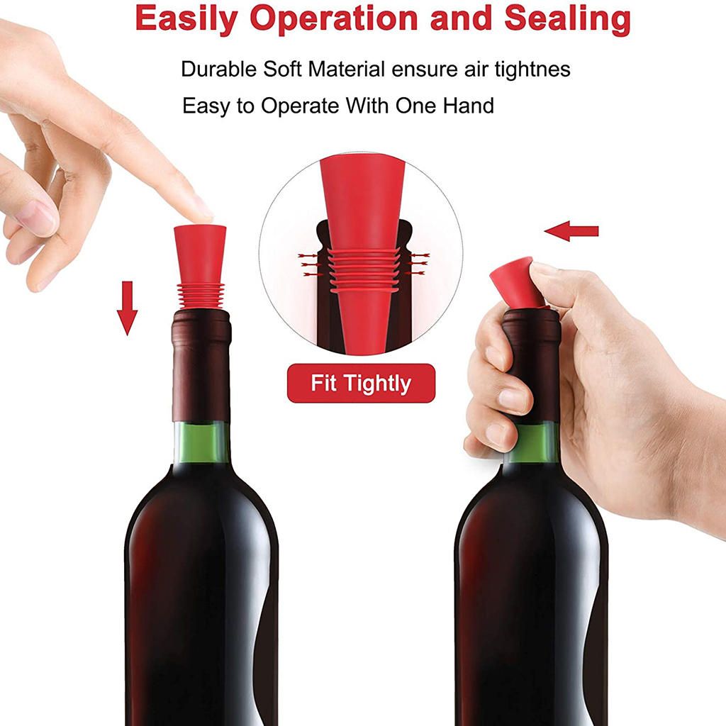 Wine & Beverage Bottle Stoppers With Grip Top For Kitchen Bar Red