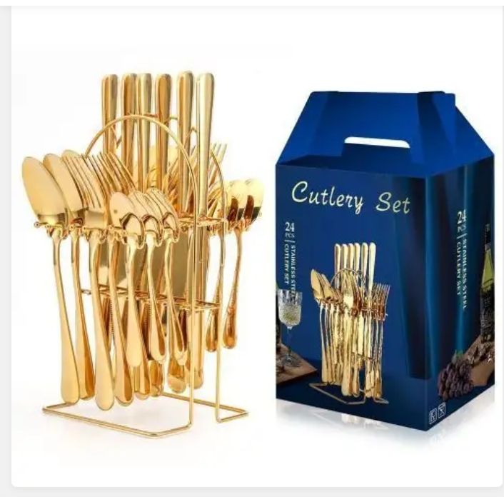 24, Pieces Dinning Gold Cutlery Set