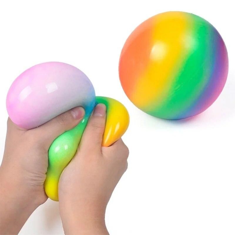 Colorful Rainbow Stress Balls Soft Foam TPR Squeeze Squishy Stress Relief Balls Toys for Kids Children Adults Funny Toys