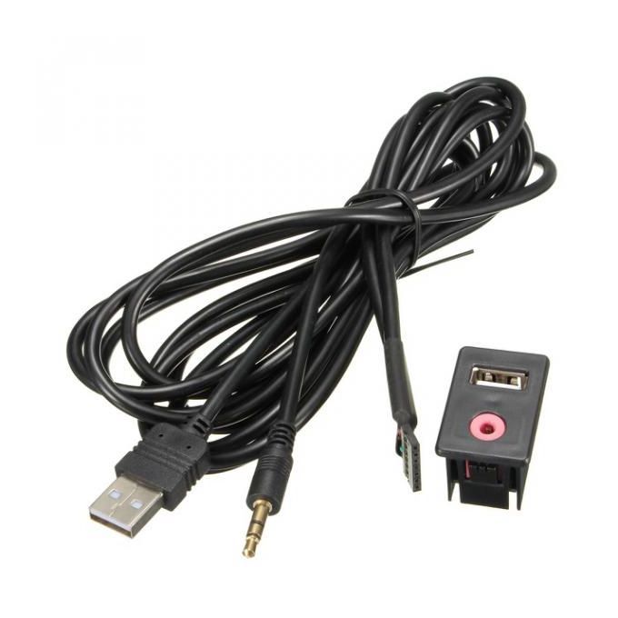 USB AUX Adapter Socket 3.5mm Jack Car Dashboard Mounted Extension