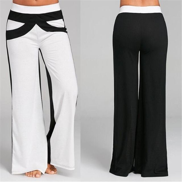 High Waist Flare Pants Women Office Ladies Elegant Long Pant Solid Wide Leg Bell_Bottom Trousers Fitness Yoga Pants(#B White)