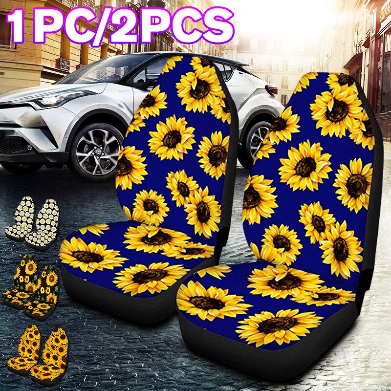 1 Pcs Universal Car Front Seat Cover Heavy Duty Truck Van Chair Protector Cover Sunflower