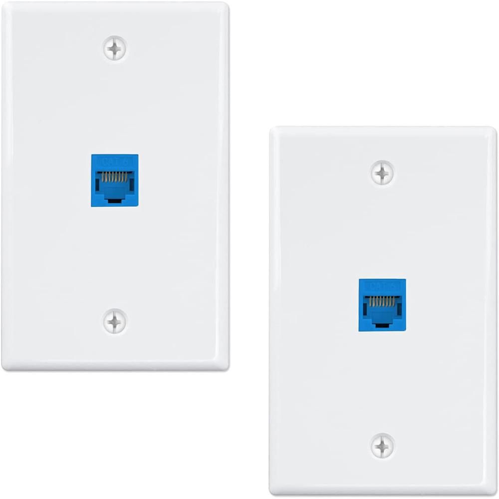 2-Pack 1 Port Ethernet Wall Plate, RJ45 Cat6 Female to Female Jack Inline Coupler Face Plates, 1-Port