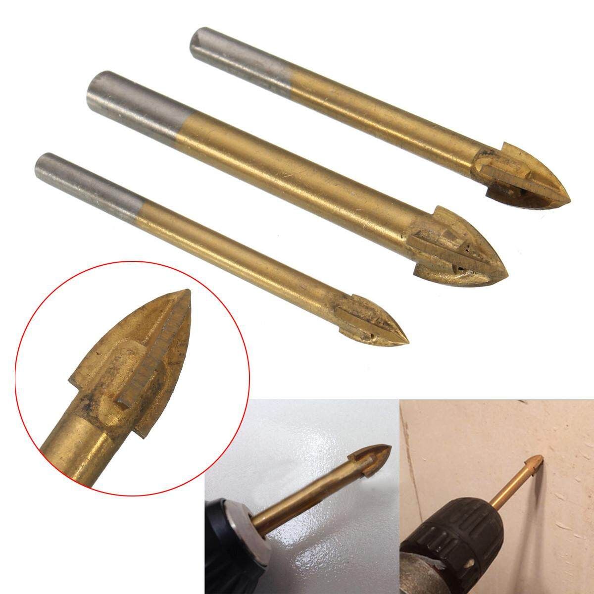 3pcs 6 8 10mm HSS 4 Edges Cross Spear Head Carbide Glass Tile Ceramic Drill Bit