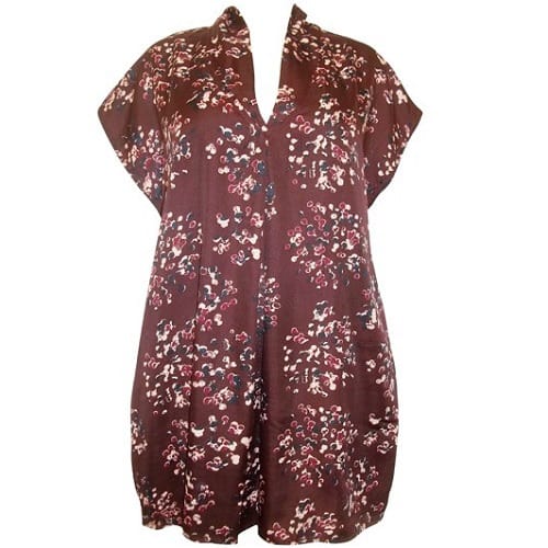 Burgundy Cluster Print Funnel V-Neck Tunic Kaftan Top