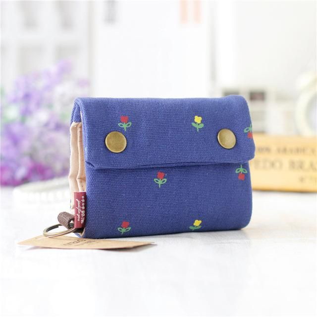 Cartera corta de tela de algodon para mujer monedero de gran capacidad tarjetero multifuncion -BlueFlower