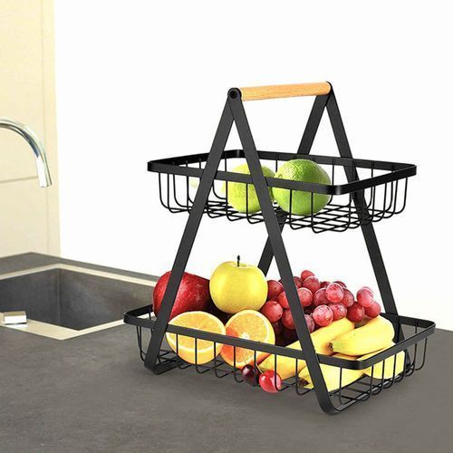 Portable Bread Basket Detachable 2-tier Fruit Holder Storage Black