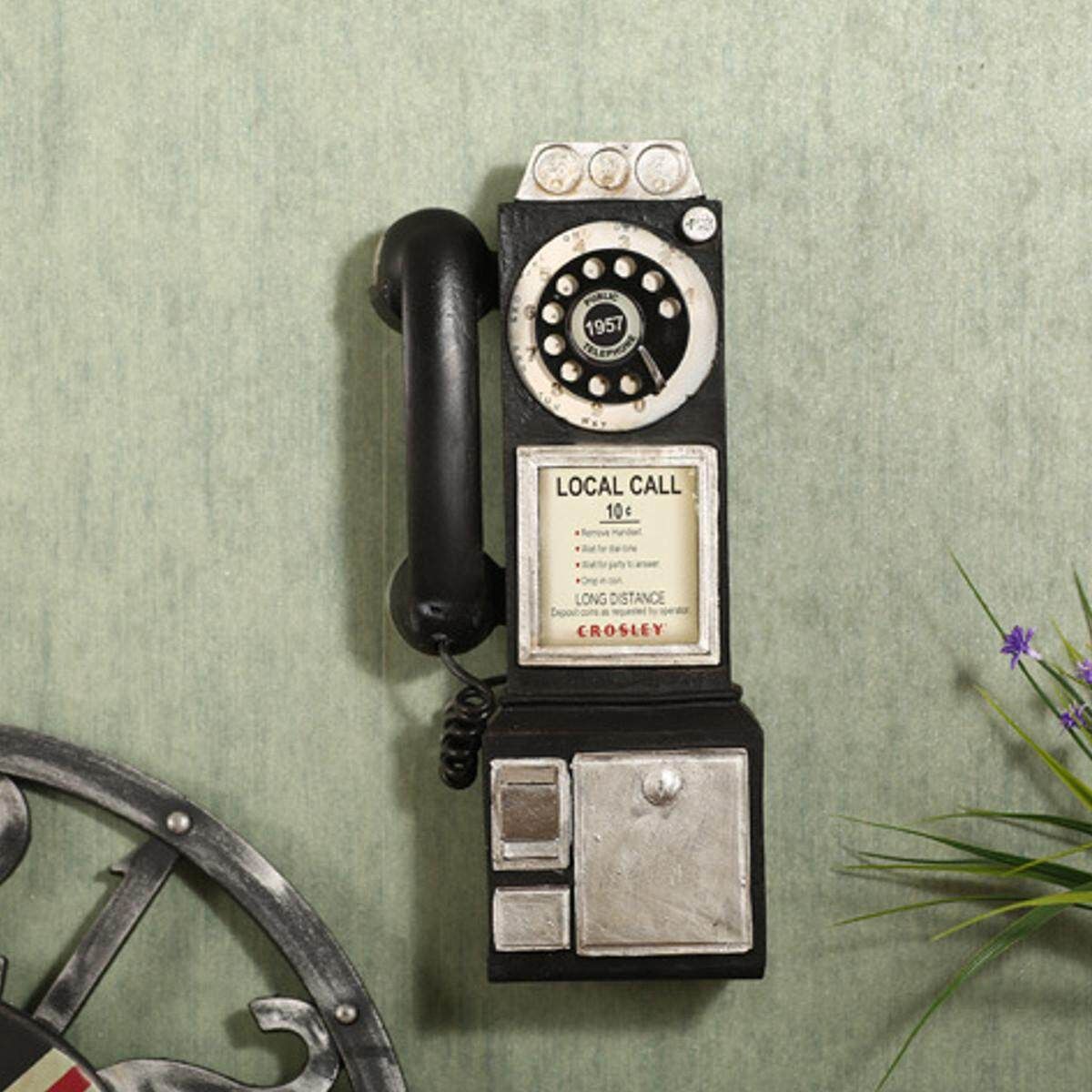Antique Rotary Dial Pay Phone Model Vintage Phone Booth Call Telephone Figurine Decoration #Black Black