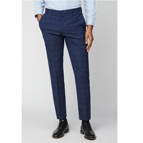 Bold Check Slim Fit Trousers -Navy Pink