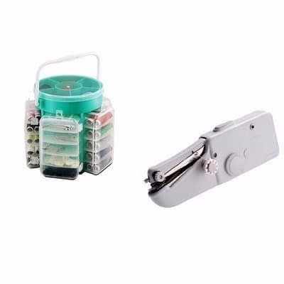 Handheld Sewing Machine + 210 Pc Deluxe Sewing Kit Set With Storage Caddy Box