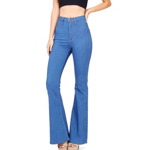 Ladies High Waist Bell Bottom Jeans - Blue