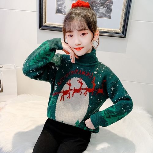 Christmas Children Pullover Knit Bottoming Shirt (Color:Green Size:150)